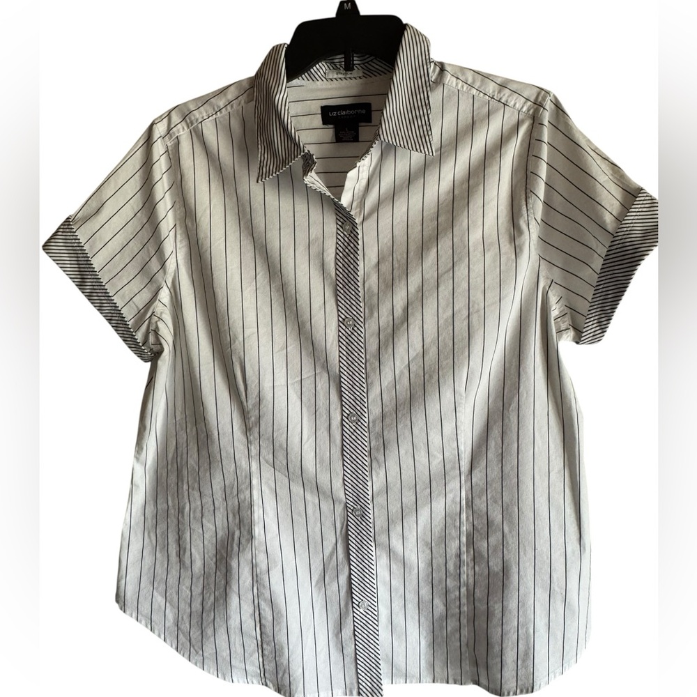 Liz Claiborne Black and White Striped Button Down Shirt